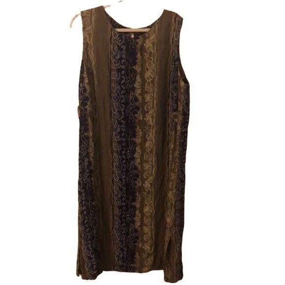 Sag Harbor Womans Sleeveless Dress 2X Rayon Floral Pattern Blue Brown - Picture 1 of 4